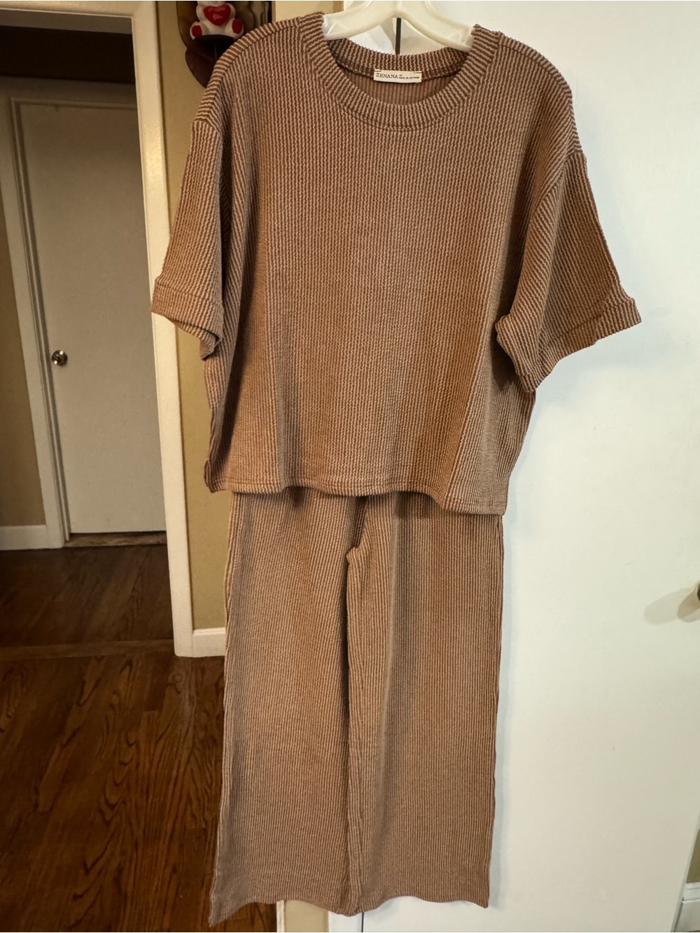 Zenana Outfitters Ribbed Two-Piece Set in Taupe Brown - Picture 2 of 10